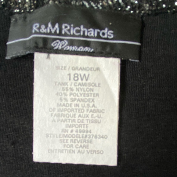 R&M Richards Vintage Black Silver Glitter Holiday Party Tank Camisole- Sz-18W - Picture 10 of 14